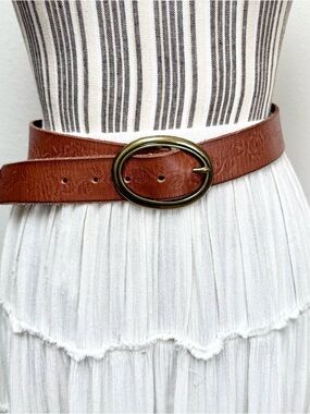 vintage 90s eddie bauer brown leather belt embossed floral western boho